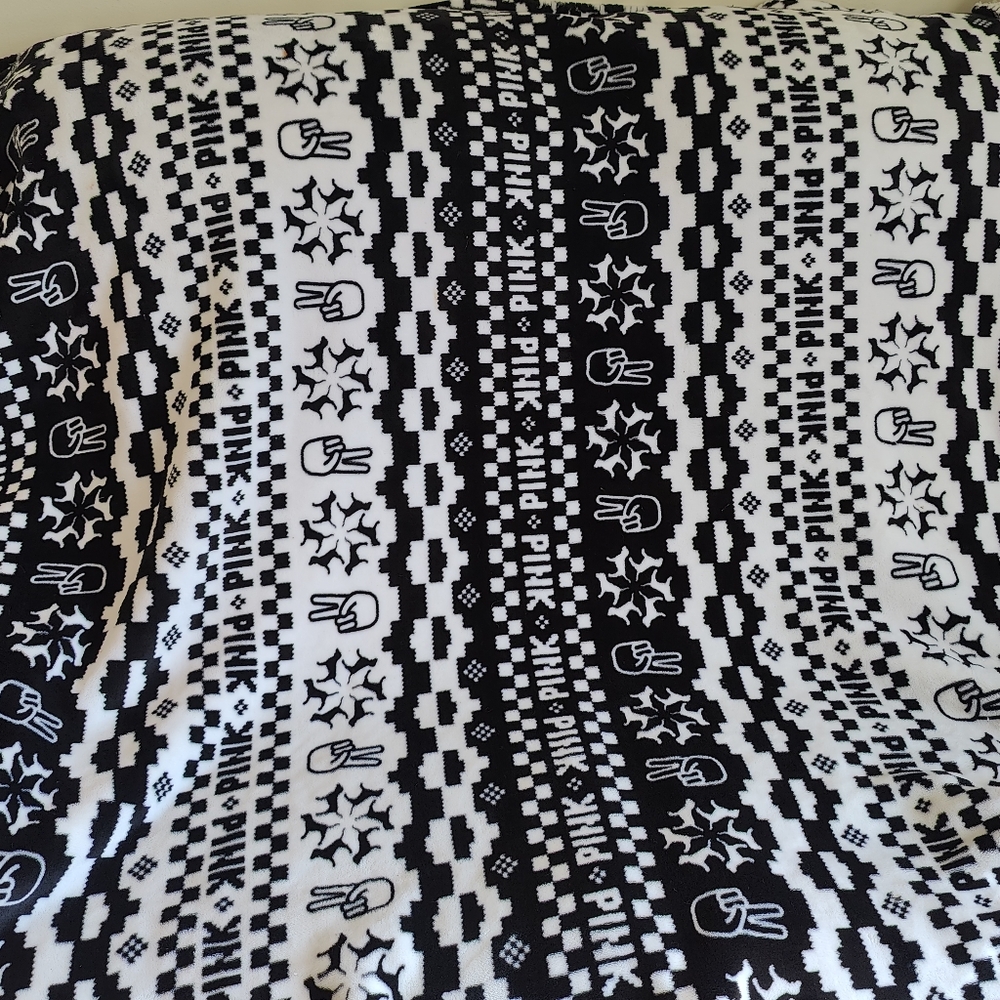 PINK Victoria's Secret blanket black and white 50" x60" gently used